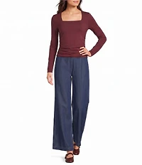 I.N. San Francisco Square Neck Long Sleeve Cropped Top