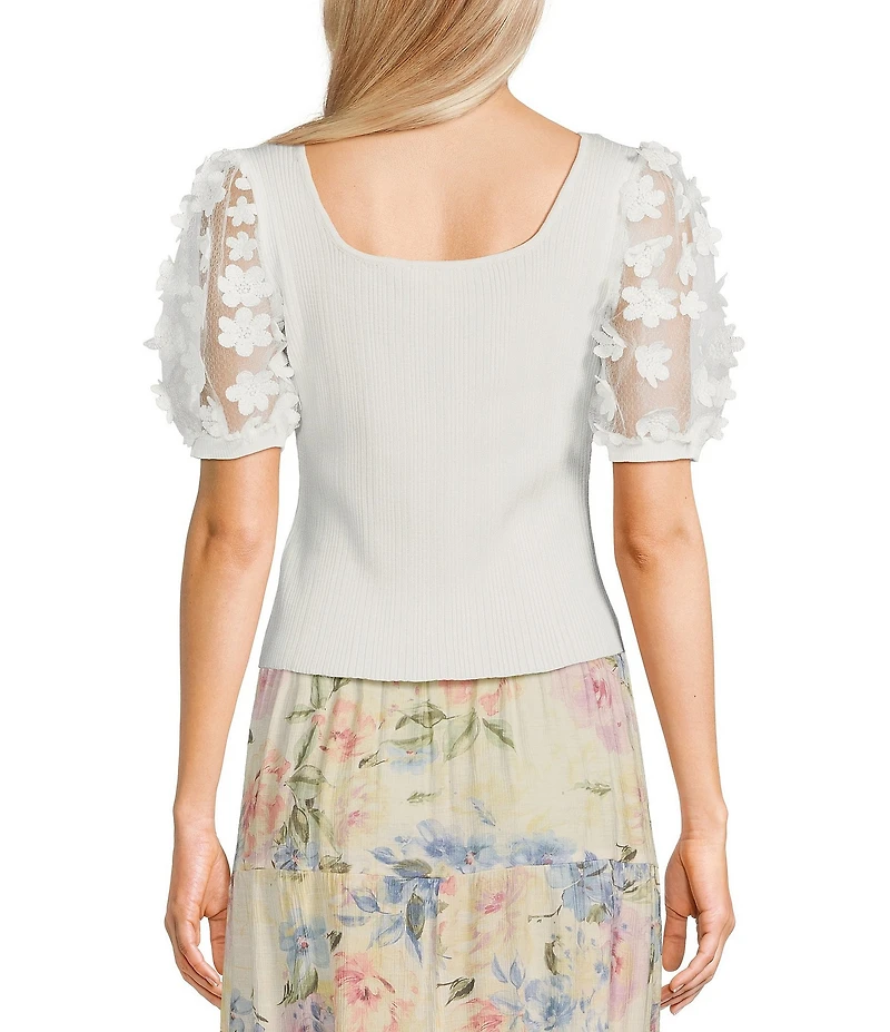 I.N. San Francisco Square Neck Short Floral Sleeve Top