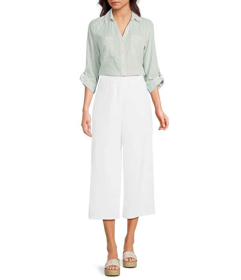 I.N. San Francisco Striped Pocket Front 3/4 Sleeve Button Front Shirt