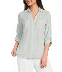 I.N. San Francisco Striped Pocket Front 3/4 Sleeve Button Front Shirt