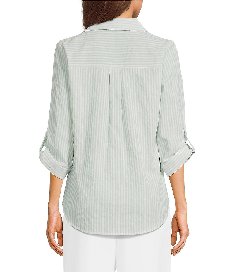 I.N. San Francisco Striped Pocket Front 3/4 Sleeve Button Front Shirt