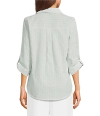 I.N. San Francisco Striped Pocket Front 3/4 Sleeve Button Front Shirt