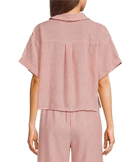 I.N. San Francisco Striped Short Sleeve Collared Cropped Button Front Top