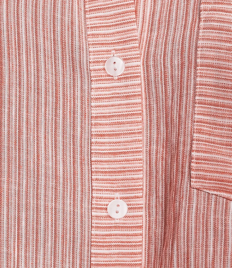 I.N. San Francisco Striped Short Sleeve Collared Cropped Button Front Top