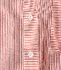 I.N. San Francisco Striped Short Sleeve Collared Cropped Button Front Top