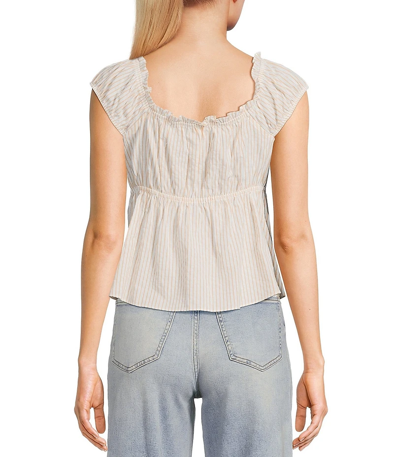 I.N. San Francisco Striped V-Neck Flutter Sleeve Baby Doll Top