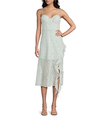 I.N. San Francisco Sweetheart Neck Corseted Asymmetrical Ruffled Hem Dress