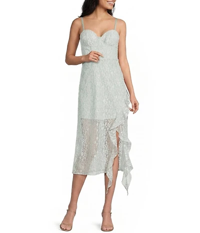 I.N. San Francisco Sweetheart Neck Corseted Asymmetrical Ruffled Hem Dress