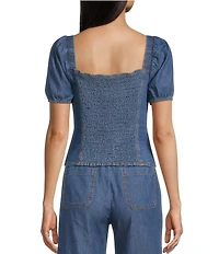 I.N. San Francisco Sweetheart Ruffle Neck Short Sleeve Cropped Coordinating Denim Top