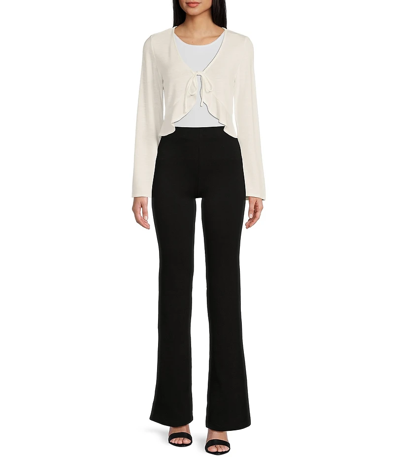 I.N. San Francisco Tie Front Long Bell Sleeve Hacci Shrug Top