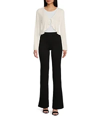 I.N. San Francisco Tie Front Long Bell Sleeve Hacci Shrug Top