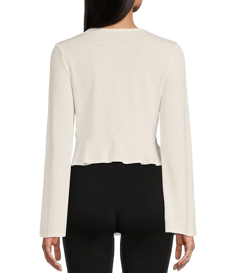 I.N. San Francisco Tie Front Long Bell Sleeve Hacci Shrug Top