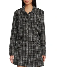 I.N. San Francisco Tweed Collared Patch Pocket Button Front Coordinating Cropped Jacket