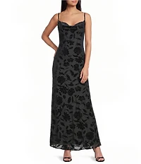 I.N. San Francisco Velvet Floral Cowl Neck Midi Slip Dress