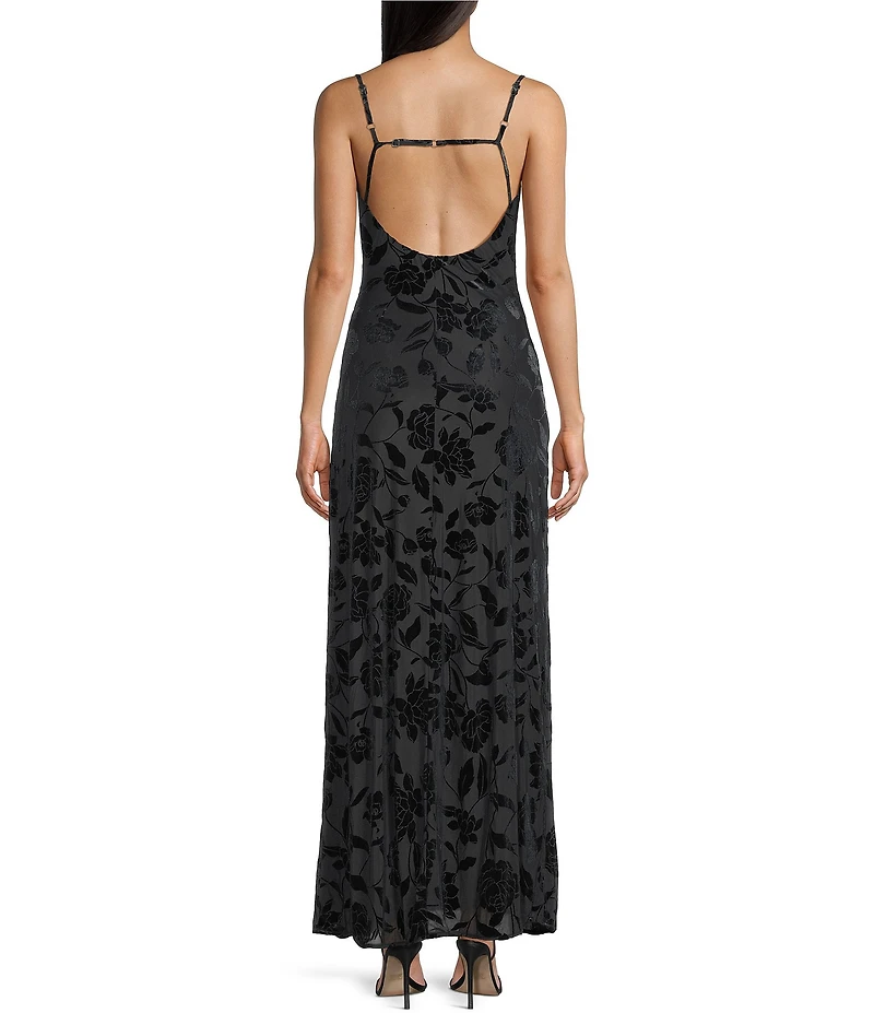 I.N. San Francisco Velvet Floral Cowl Neck Midi Slip Dress
