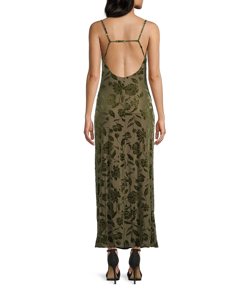 I.N. San Francisco Velvet Floral Cowl Neck Midi Slip Dress