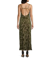 I.N. San Francisco Velvet Floral Cowl Neck Midi Slip Dress