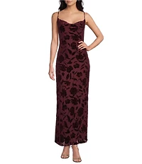 I.N. San Francisco Velvet Floral Cowl Neck Midi Slip Dress