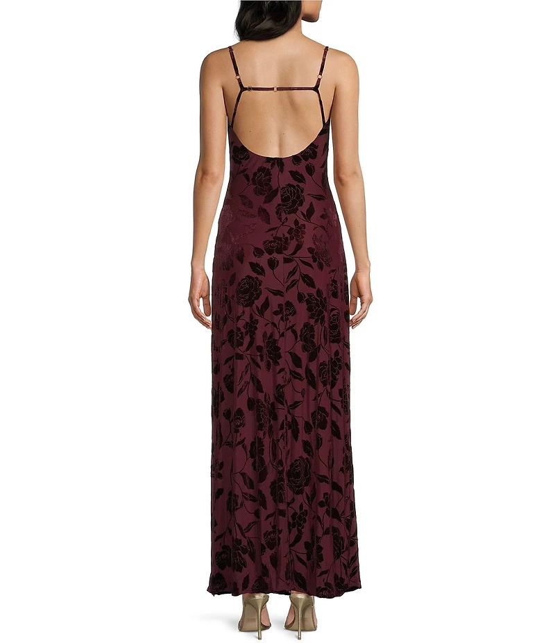 I.N. San Francisco Velvet Floral Cowl Neck Midi Slip Dress