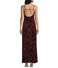 I.N. San Francisco Velvet Floral Cowl Neck Midi Slip Dress