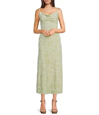 I.N. San Francisco Velvet Floral Cowl Neck Midi Slip Dress
