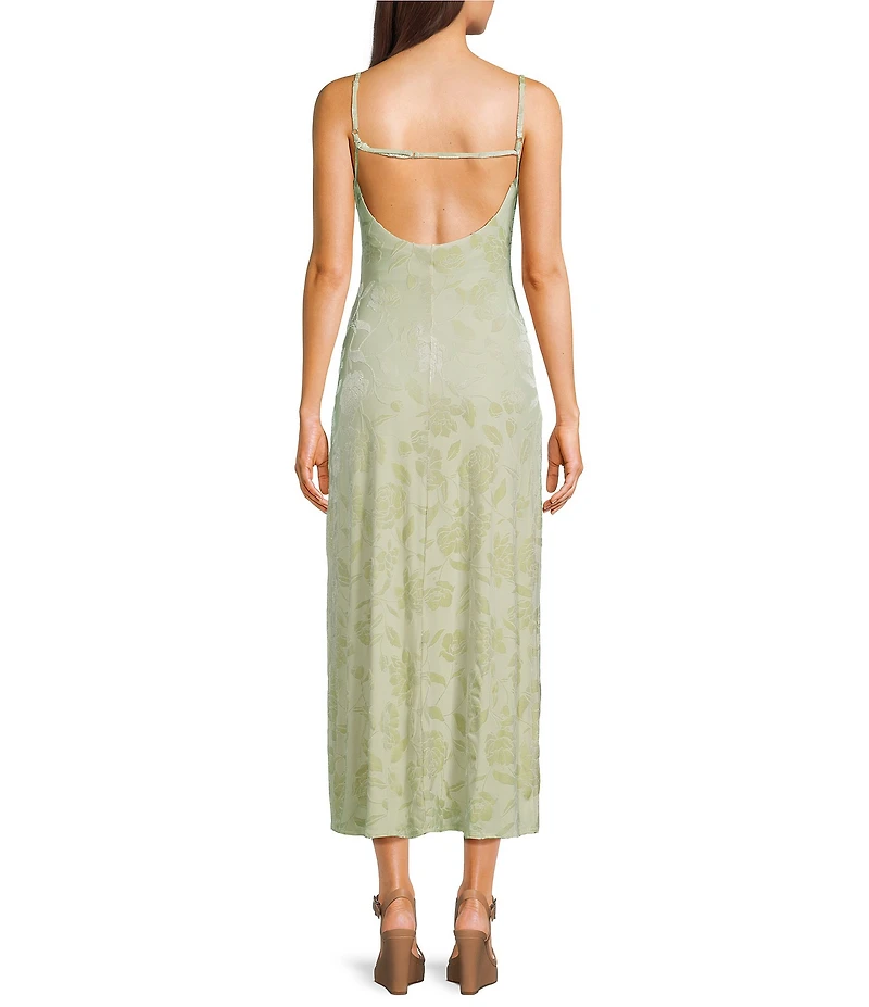I.N. San Francisco Velvet Floral Cowl Neck Midi Slip Dress