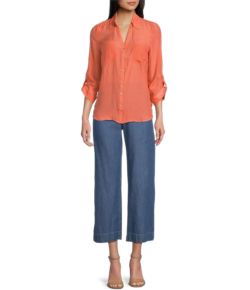 I.N. San Francisco Woven Button Front 3/4 Sleeve Shirt