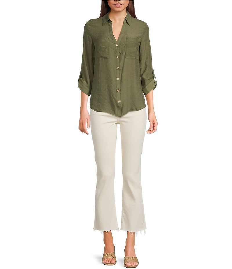 I.N. San Francisco Woven Button Front 3/4 Sleeve Shirt
