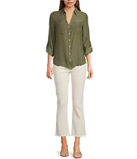 I.N. San Francisco Woven Button Front 3/4 Sleeve Shirt