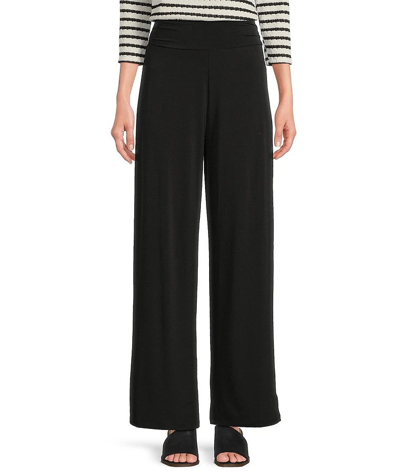 I.N. Studio Stretch Knit Ruched Waist Wide Leg Pull-On Ankle Pants