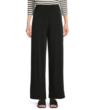 I.N. Studio Stretch Knit Ruched Waist Wide Leg Pull-On Ankle Pants