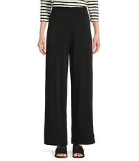 I.N. Studio Stretch Knit Ruched Waist Wide Leg Pull-On Ankle Pants