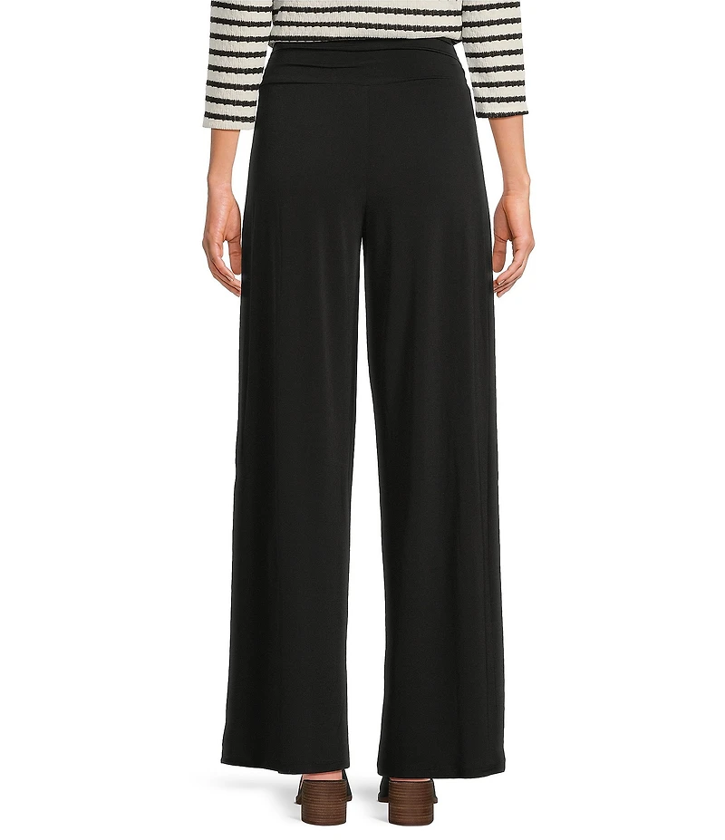 I.N. Studio Stretch Knit Ruched Waist Wide Leg Pull-On Ankle Pants