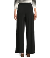 I.N. Studio Stretch Knit Ruched Waist Wide Leg Pull-On Ankle Pants
