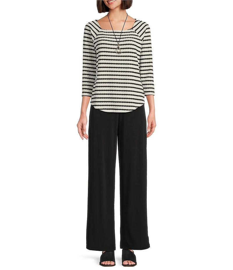 I.N. Studio Stretch Knit Ruched Waist Wide Leg Pull-On Ankle Pants