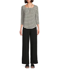 I.N. Studio Stretch Knit Ruched Waist Wide Leg Pull-On Ankle Pants