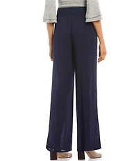 I.N. Studio Wide Leg Embroidered Waistband Detail Pull-On Pants