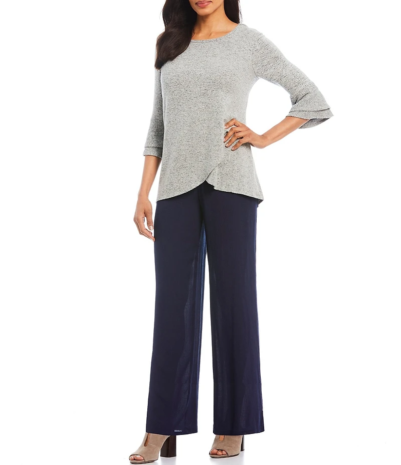 I.N. Studio Wide Leg Embroidered Waistband Detail Pull-On Pants