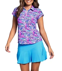 IBKUL Allana Floral Print Collared Tulip Short Sleeve Stretch Knit Polo
