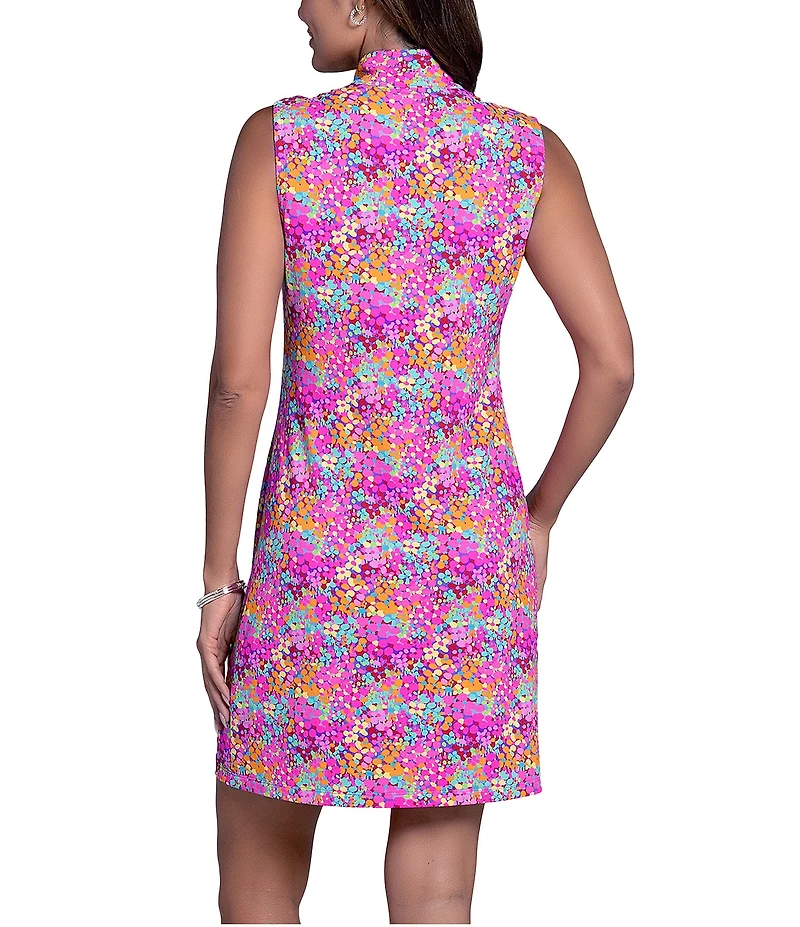 IBKUL Allana Floral Print Sleeveless Mock Neck Dress