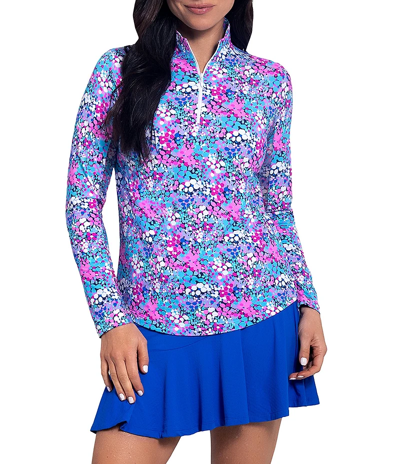 IBKUL Allana Long Sleeve Quarter Zip Mock Neck Top