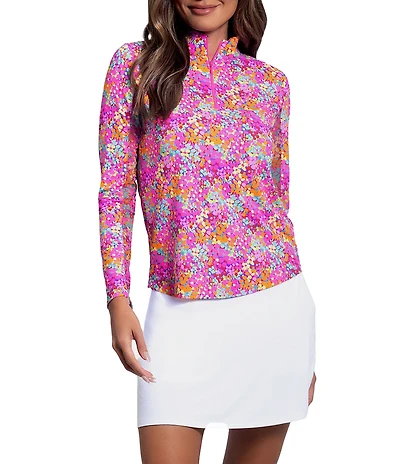 IBKUL Allana Long Sleeve Quarter Zip Mock Neck Top
