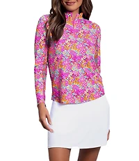 IBKUL Allana Long Sleeve Quarter Zip Mock Neck Top