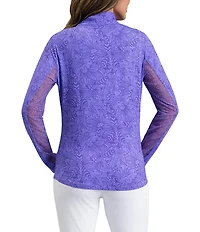 IBKUL Annie Floral Printed Zip Mock Neck Long Sleeve Top