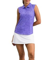 IBKUL Annie Printed Collared Sleeveless Polo Top