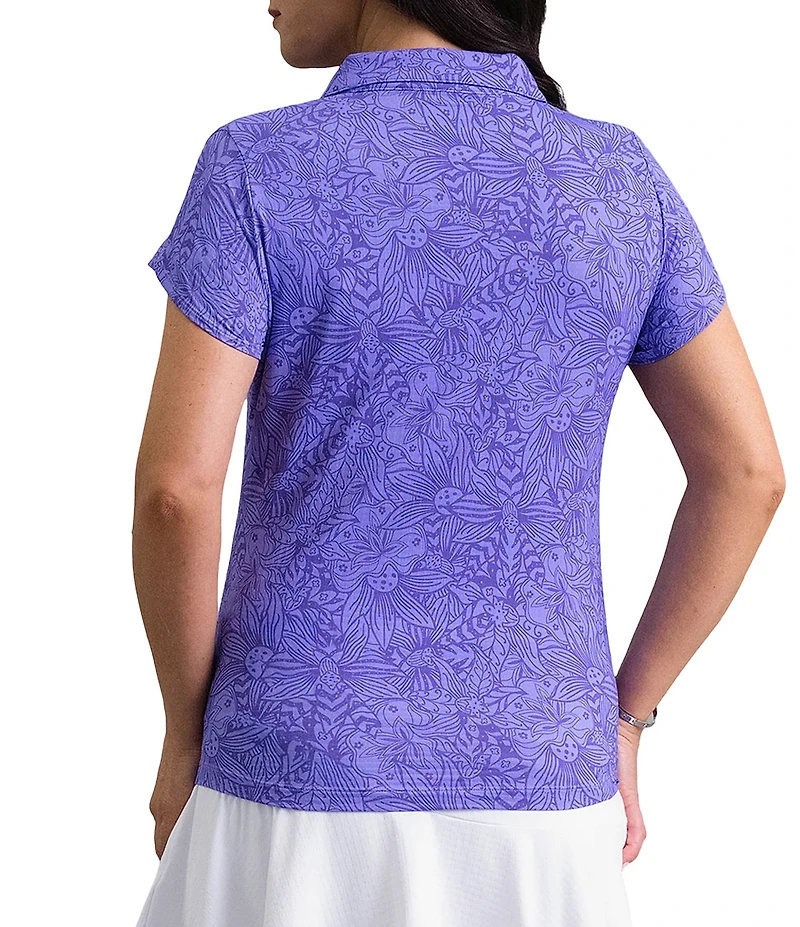 IBKUL Annie Printed Collared Tulip Short Sleeve Stretch Knit Polo Top