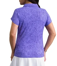 IBKUL Annie Printed Collared Tulip Short Sleeve Stretch Knit Polo Top