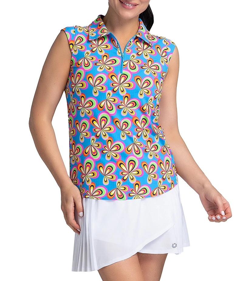 IBKUL Arya Printed Collared Sleeveless Polo