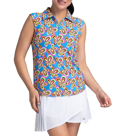 IBKUL Arya Printed Collared Sleeveless Polo