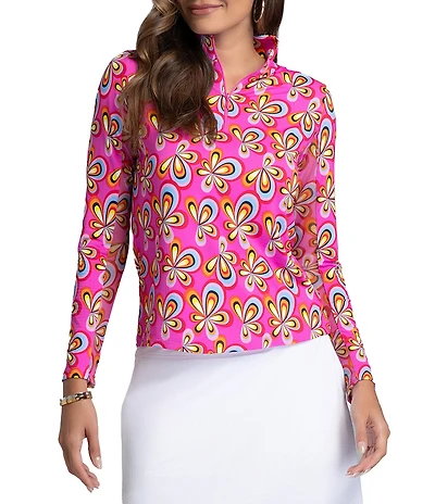 IBKUL Arya Printed Mock Neck Long Sleeve Knit Top